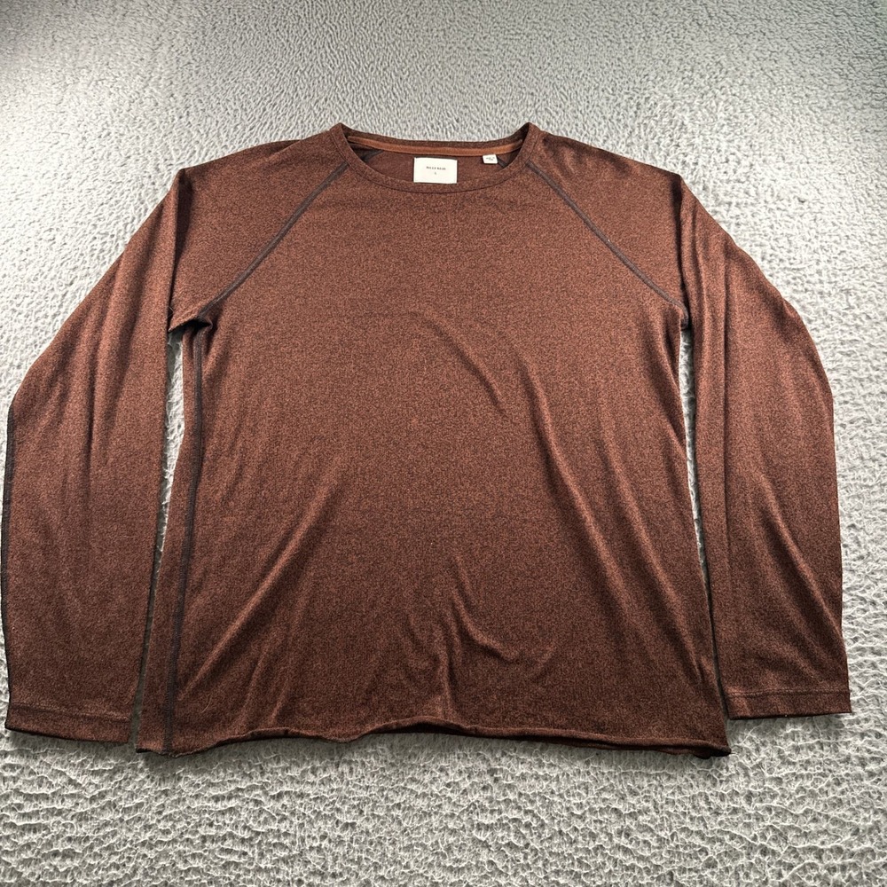 Billy Reid Long Sleeve Shirt Mens L Brown Heathered‎ Crewneck Lightweight Top
